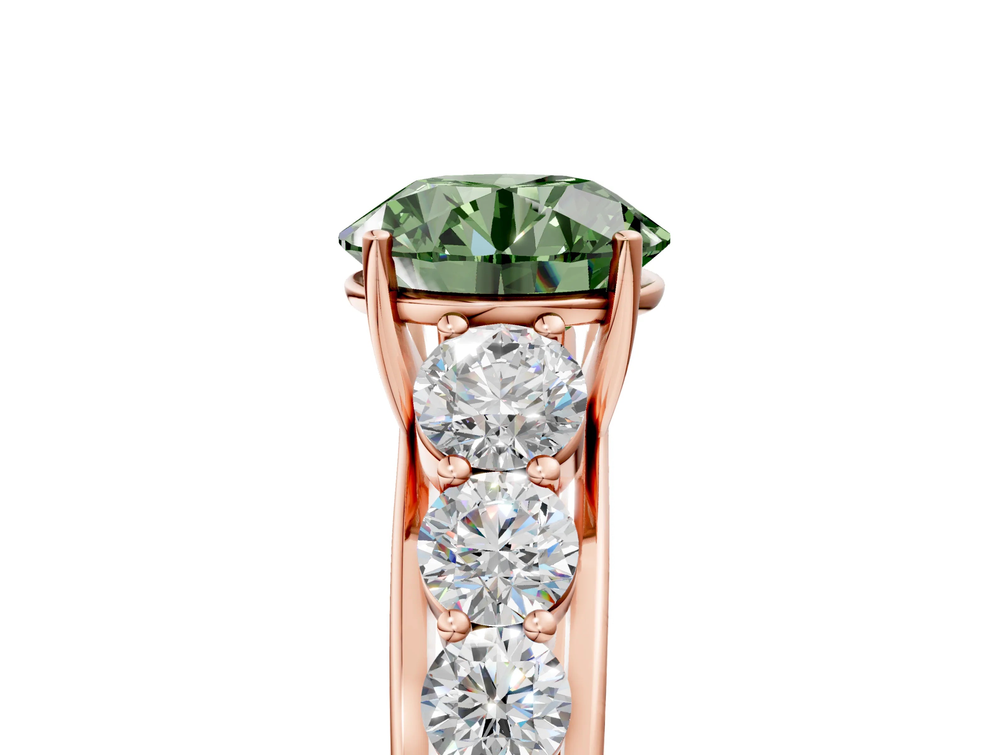 Rose gold Fancy Green Round Cut Brilliant Diamond Pavé Band with Six-Prong Setting_5