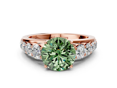 Rose gold Fancy Green Round Cut Brilliant Diamond Pavé Band with Six-Prong Setting