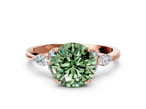 Rose gold Fancy Green Round Cut Brilliant Diamond Solitaire Ring with Pear Side Stones and Four-Prong Setting_3