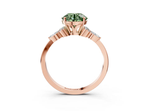 Rose gold Fancy Green Round Cut Brilliant Diamond Solitaire Ring with Pear Side Stones and Four-Prong Setting_6