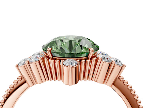 Rose gold Fancy Green Round Cut Brilliant Diamond with Cluster Setting on a Beaded Band and Four-Prong Setting_4