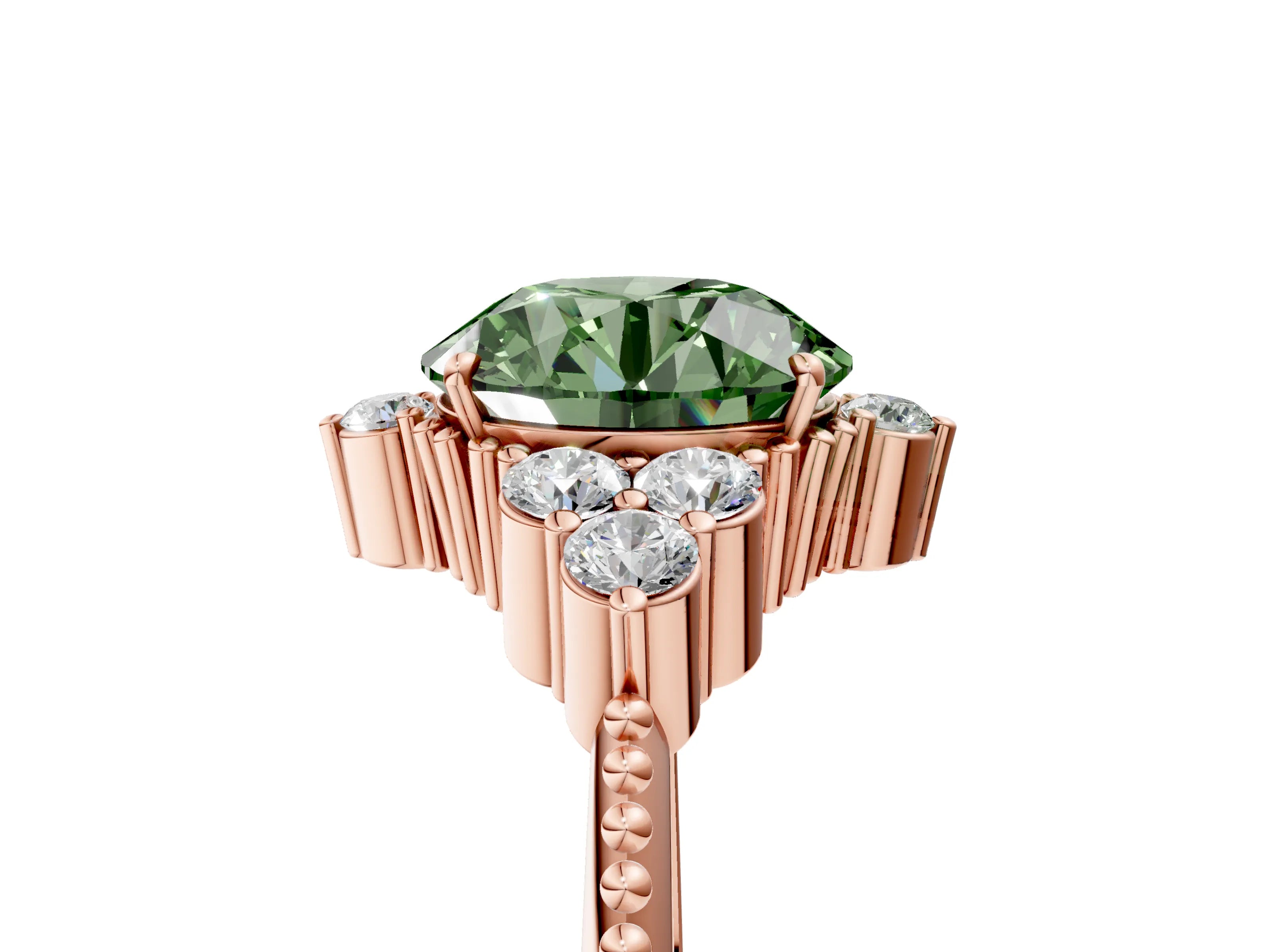 Rose gold Fancy Green Round Cut Brilliant Diamond with Cluster Setting on a Beaded Band and Four-Prong Setting_5