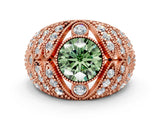 Rose gold Fancy Green Round Cut Brilliant Halo Pave Diamond Milgrain Ring