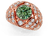 Rose gold Fancy Green Round Cut Brilliant Halo Pave Diamond Milgrain Ring_1
