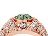 Rose gold Fancy Green Round Cut Brilliant Halo Pave Diamond Milgrain Ring_4