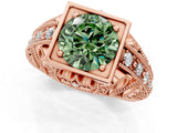 Rose gold Fancy Green Round Cut Brilliant Milgrain Filigree Diamond Ring with Square Prong Setting_1