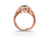 Rose gold Fancy Green Round Cut Brilliant Milgrain Filigree Diamond Ring with Square Prong Setting_3
