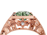 Rose gold Fancy Green Round Cut Brilliant Milgrain Filigree Diamond Ring with Square Prong Setting_4