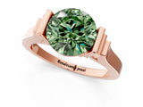 Rose gold Fancy Green Round Cut Brilliant Solitaire Diamond Ring with Channel Set Band and Bar Prong Setting_1