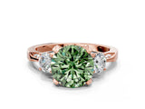 Rose gold Fancy Green Round Cut Brilliant Three-Stone Diamond Ring with Pavé Band and Four-Prong Setting_3