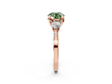 Rose gold Fancy Green Round Cut Brilliant Three-Stone Diamond Ring with Pavé Band and Four-Prong Setting_5