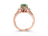 Rose gold Fancy Green Round Cut Brilliant Three-Stone Diamond Ring with Pavé Band and Four-Prong Setting_6