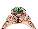 Rose gold Fancy Green Round Cut Brilliant Three-Stone Diamond Ring with Pavé Band and Four-Prong Setting_7
