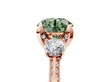 Rose gold Fancy Green Round Cut Brilliant Three-Stone Diamond Ring with Pavé Band and Four-Prong Setting_8