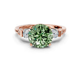 Rose gold Fancy Green Round Cut Brilliant Three-Stone Pave Band with Four-Prong Setting