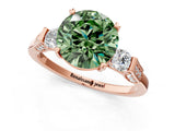 Rose gold Fancy Green Round Cut Brilliant Three-Stone Pave Band with Four-Prong Setting_1
