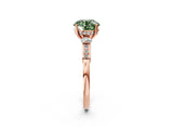 Rose gold Fancy Green Round Cut Brilliant Three-Stone Pave Band with Four-Prong Setting_2