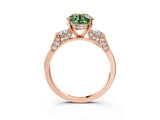 Rose gold Fancy Green Round Cut Brilliant Three-Stone Pave Band with Four-Prong Setting_3