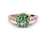 Rose gold Fancy Green Round  Cut Cathedral Pave Diamond Engagement Ring with Six-Prong Setting_32