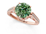 Rose gold Fancy Green Round  Cut Cathedral Pave Diamond Engagement Ring with Six-Prong Setting_33