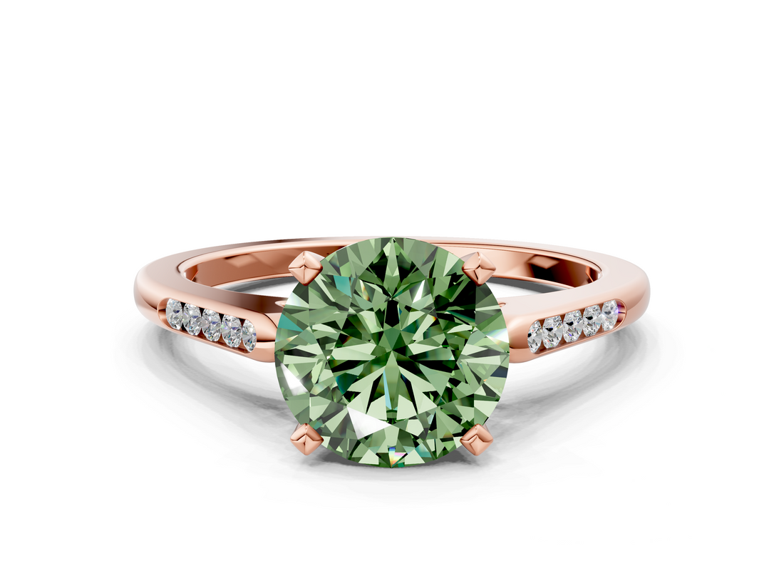 Rose gold Fancy Green Round  Cut Channel Set Solitaire Engagement Ring with Four-Prong Setting_221