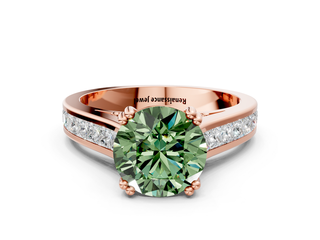 Rose gold Fancy Green Round  Cut Channel Set Solitaire Engagement Ring with Prong Setting_20