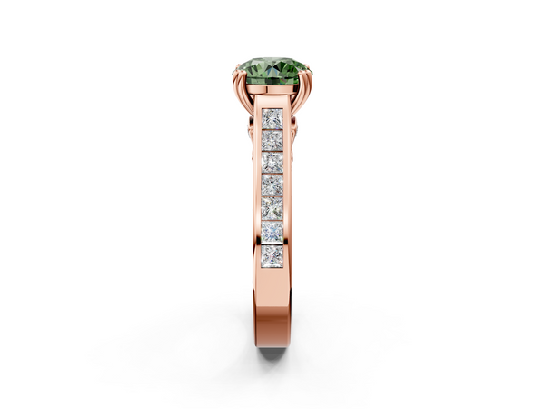 Rose Gold Round Channel Set Solitaire Engagement Ring Setting for Fancy Green Center with Double Claw Prongs