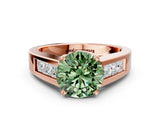 Rose gold Fancy Green Round Cut Cut Channel Set Solitaire Ring with Four-Prong Setting
