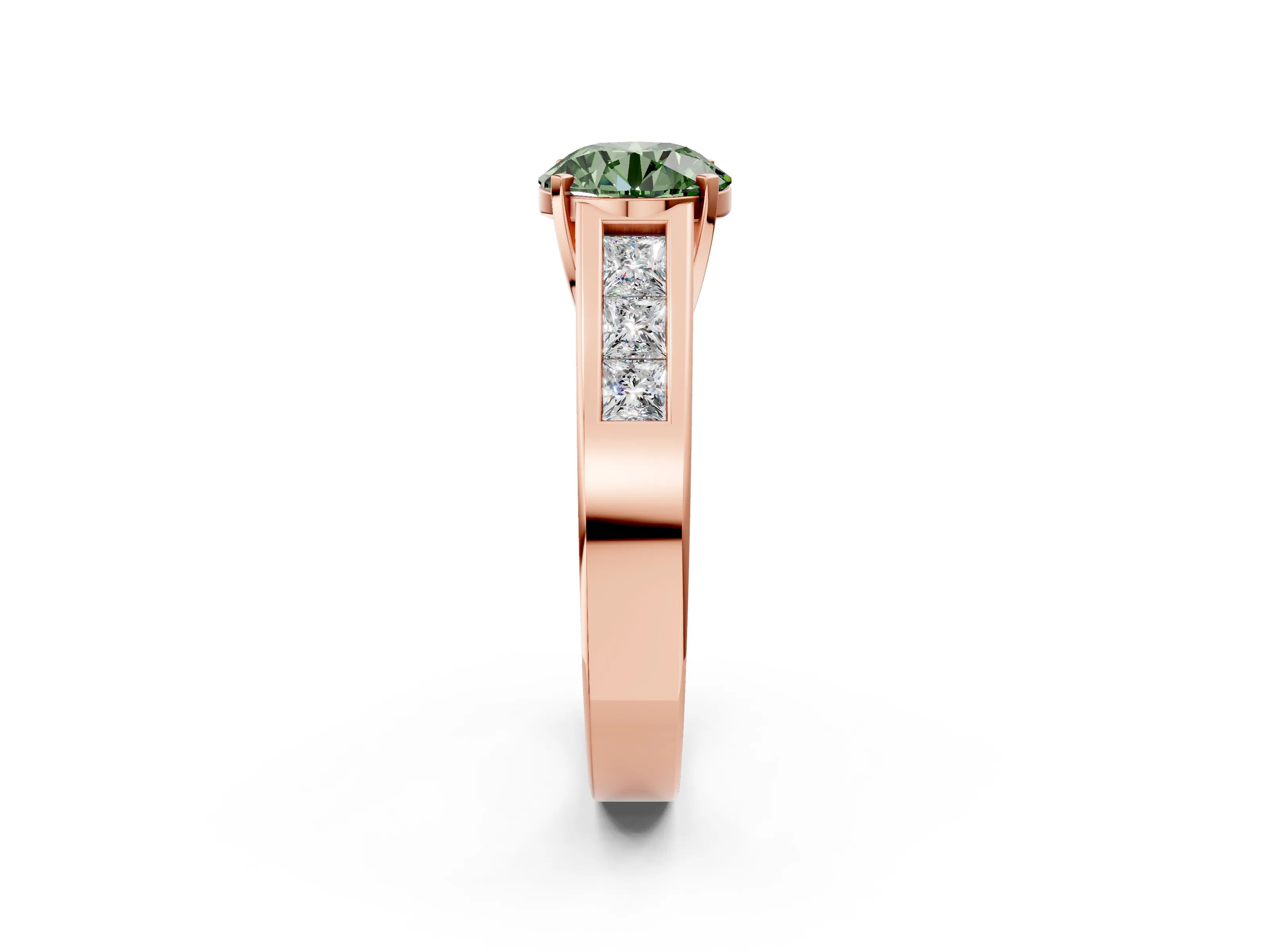 Rose gold Fancy Green Round Cut Cut Channel Set Solitaire Ring with Four-Prong Setting_2