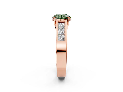 Rose gold Fancy Green Round Cut Cut Channel Set Solitaire Ring with Four-Prong Setting_2