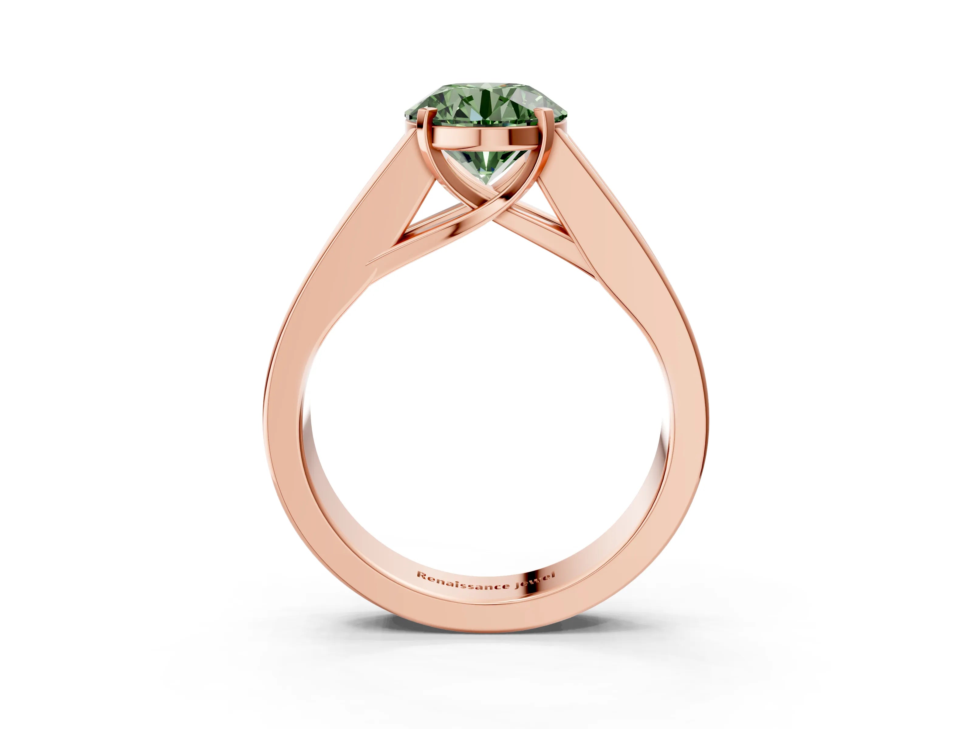 Rose gold Fancy Green Round Cut Cut Channel Set Solitaire Ring with Four-Prong Setting_3