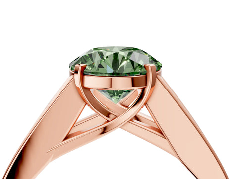 Rose gold Fancy Green Round Cut Cut Channel Set Solitaire Ring with Four-Prong Setting_4