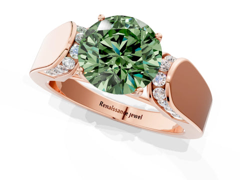 Rose gold Fancy Green Round Cut Cut Diamond Channel Set Solitaire Ring with Four-Prong Setting_1