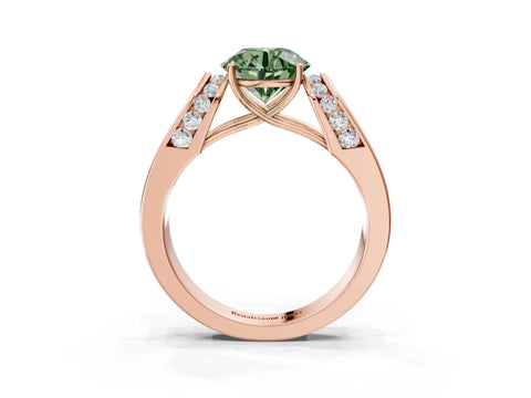Rose gold Fancy Green Round Cut Cut Diamond Channel Set Solitaire Ring with Four-Prong Setting_3
