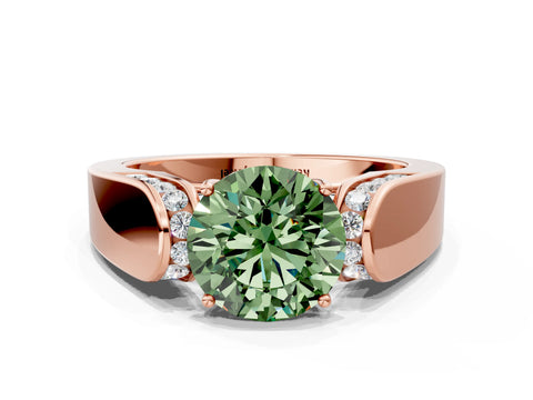 Rose gold Fancy Green Round Cut Cut Diamond Channel Set Solitaire Ring with Four-Prong Setting