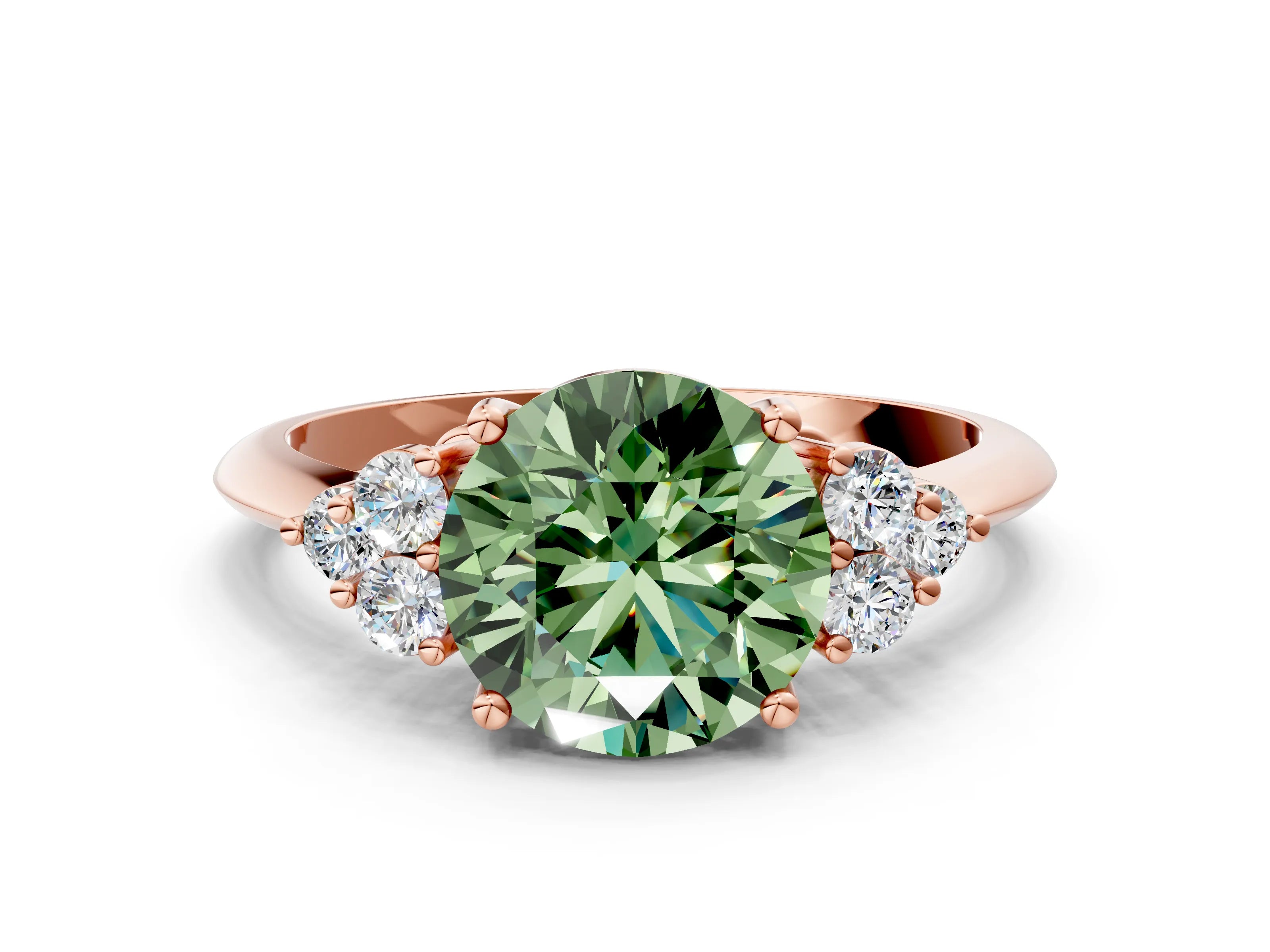Rose gold Fancy Green Round Cut Cut Diamond Cluster Ring with Solitaire Band and Four-Prong Setting_12