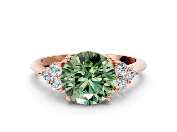 Rose gold Fancy Green Round Cut Cut Diamond Cluster Ring with Solitaire Band and Four-Prong Setting