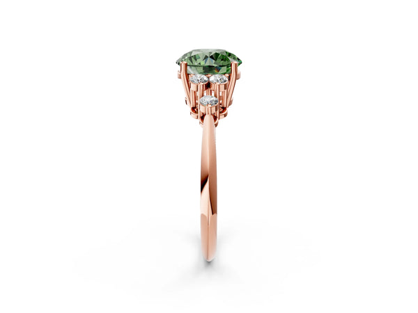 Rose gold Fancy Green Round Cut Cut Diamond Cluster Ring with Solitaire Band and Four-Prong Setting