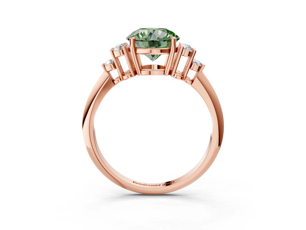 Rose gold Fancy Green Round Cut Cut Diamond Cluster Ring with Solitaire Band and Four-Prong Setting