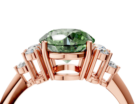 Rose gold Fancy Green Round Cut Cut Diamond Cluster Ring with Solitaire Band and Four-Prong Setting_16