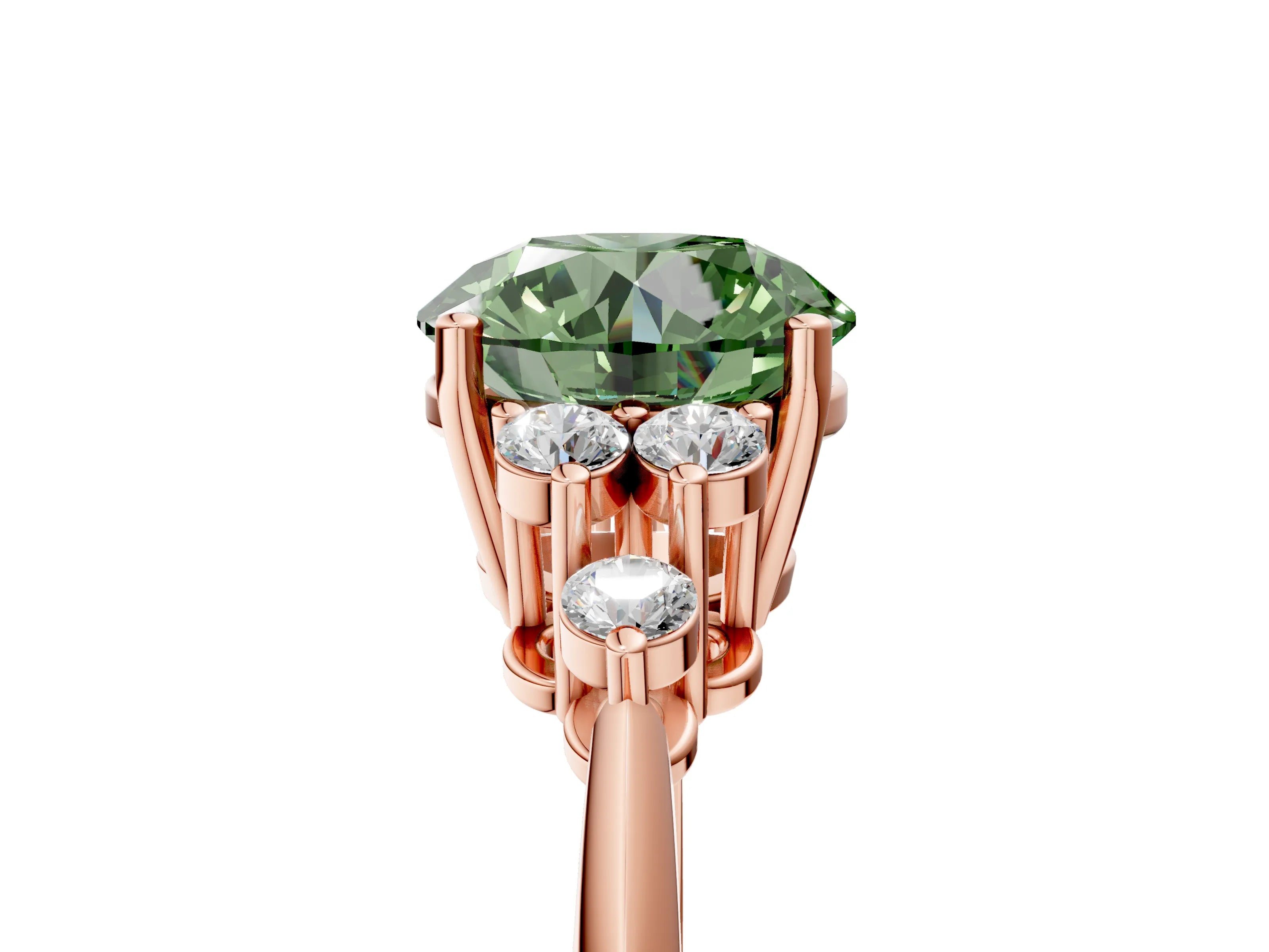 Rose gold Fancy Green Round Cut Cut Diamond Cluster Ring with Solitaire Band and Four-Prong Setting_17