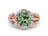 Rose gold Fancy Green Round Cut Cut Diamond Halo Engagement Ring with Open Split Pavé Band