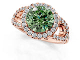 Rose gold Fancy Green Round Cut Cut Diamond Halo Engagement Ring with Open Split Pavé Band_1