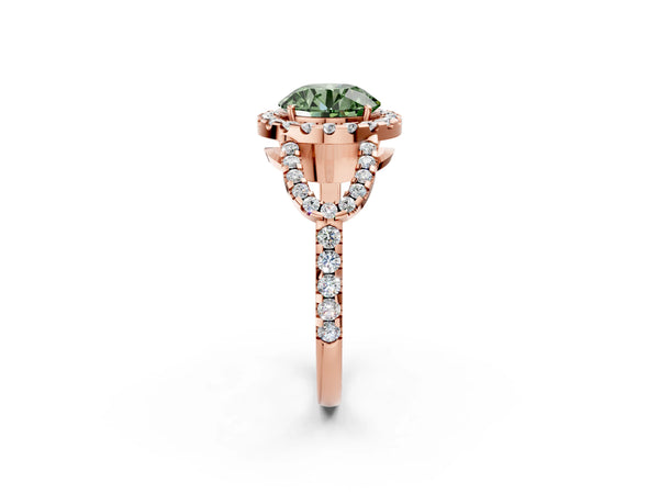 Rose Gold Round Split Shank Pave Halo Engagement Ring Setting for Fancy Green Center