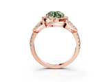 Rose gold Fancy Green Round Cut Cut Diamond Halo Engagement Ring with Open Split Pavé Band_3
