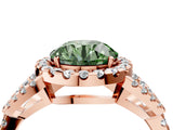 Rose gold Fancy Green Round Cut Cut Diamond Halo Engagement Ring with Open Split Pavé Band_4
