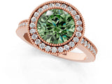 Rose gold Fancy Green Round Cut-Cut Diamond Halo Engagement Ring with Pave Band and Prong Setting_1