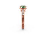 Rose gold Fancy Green Round Cut Cut Diamond Milgrain Pave Band Four-Prong Setting Ring_5