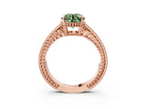 Rose gold Fancy Green Round Cut Cut Diamond Milgrain Pave Band Four-Prong Setting Ring_6