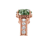 Rose gold Fancy Green Round Cut Cut Diamond Milgrain Pave Band Four-Prong Setting Ring_8